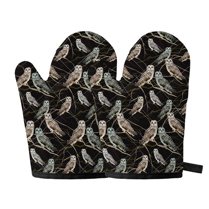 Night Owl Pattern Print Oven Mitts