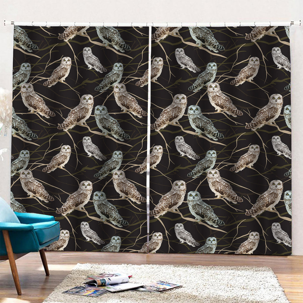 Night Owl Pattern Print Pencil Pleat Curtains