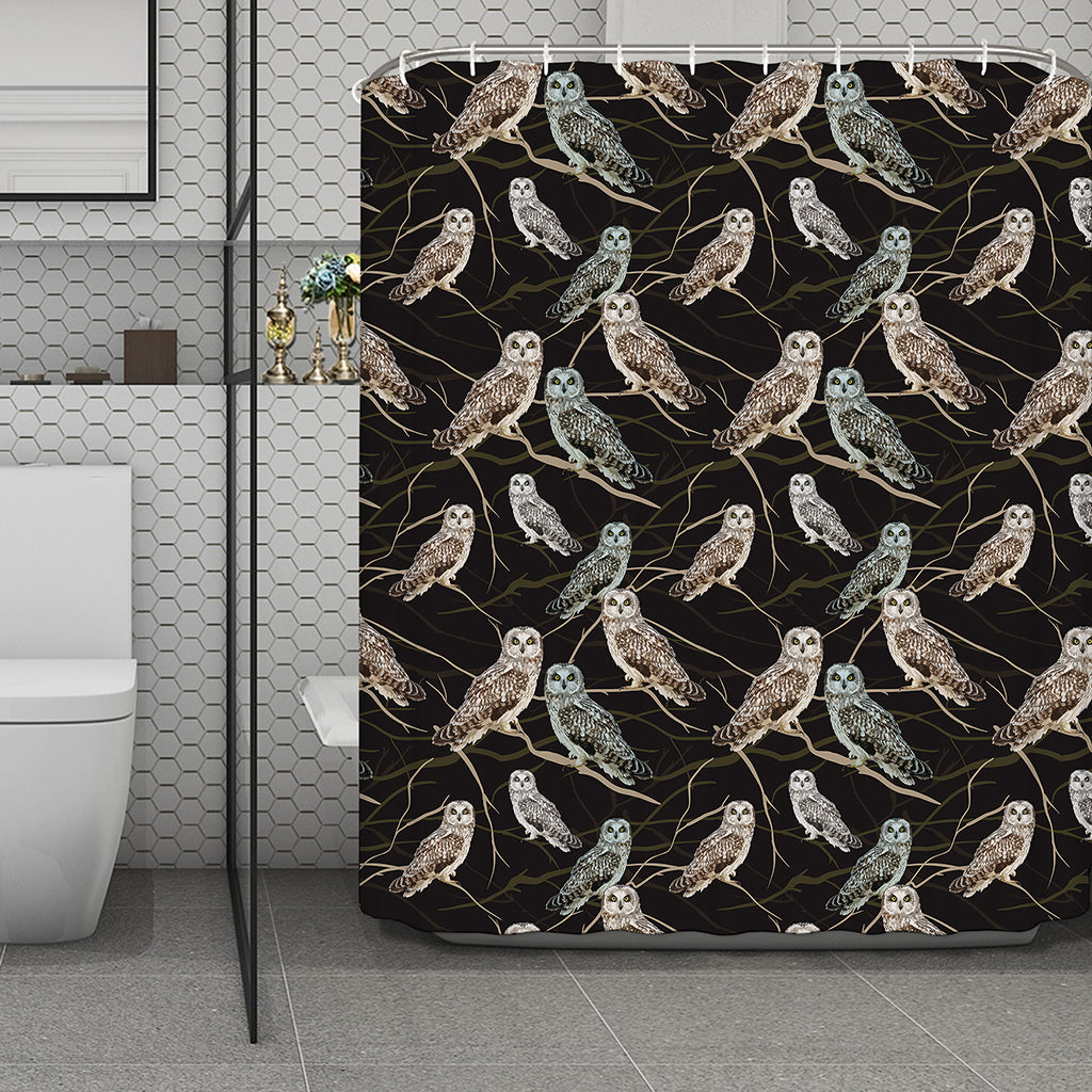 Night Owl Pattern Print Polyester Shower Curtain