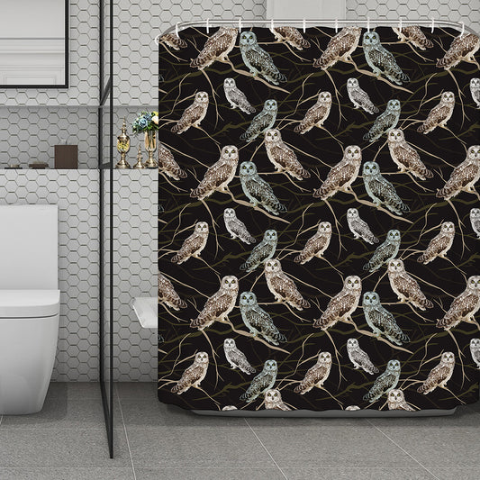 Night Owl Pattern Print Polyester Shower Curtain