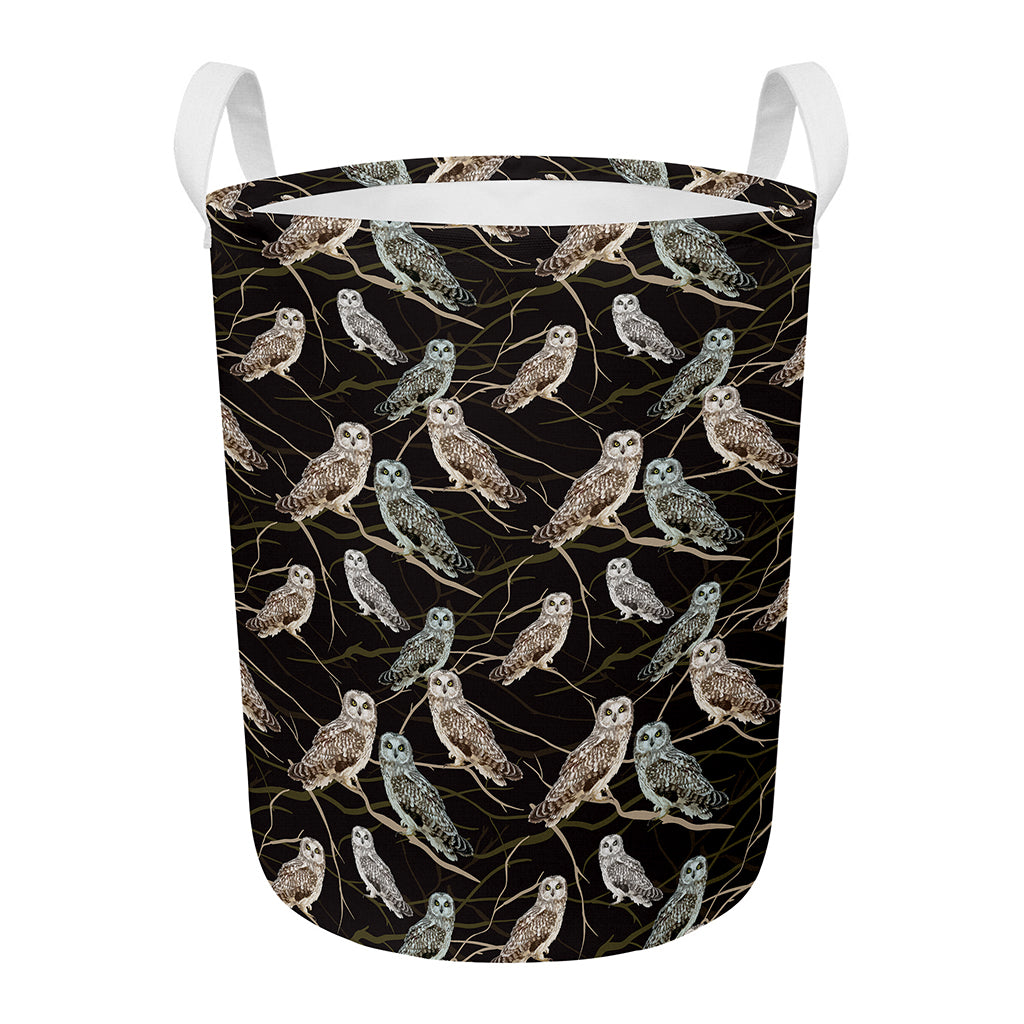 Night Owl Pattern Print Round Laundry Basket