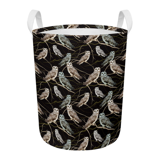 Night Owl Pattern Print Round Laundry Basket