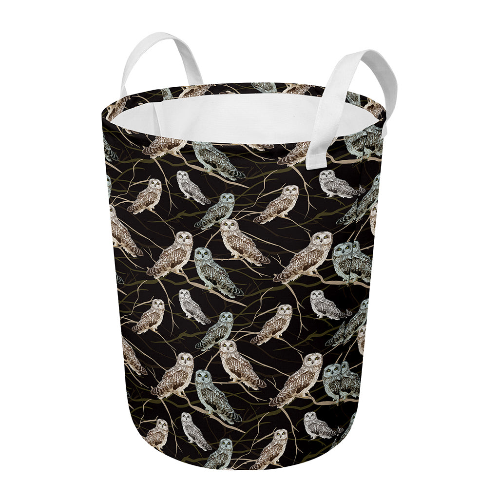 Night Owl Pattern Print Round Laundry Basket