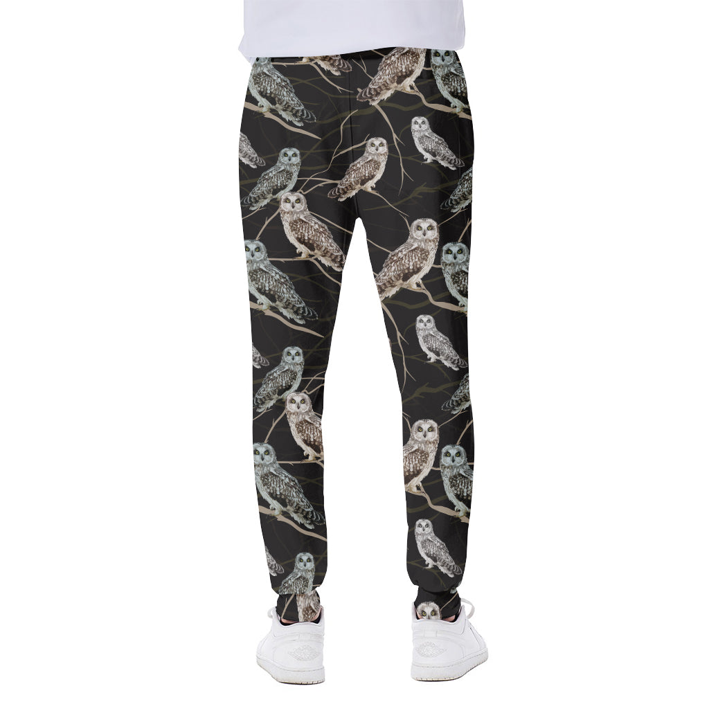 Night Owl Pattern Print Scuba Joggers