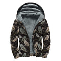 Night Owl Pattern Print Sherpa Lined Zip Up Hoodie