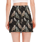 Night Owl Pattern Print Side Slit Mini Skirt