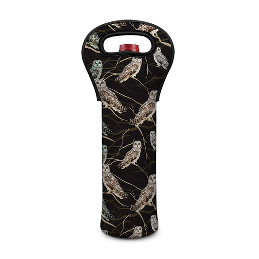 Night Owl Pattern Print Single Neoprene Wine Tote