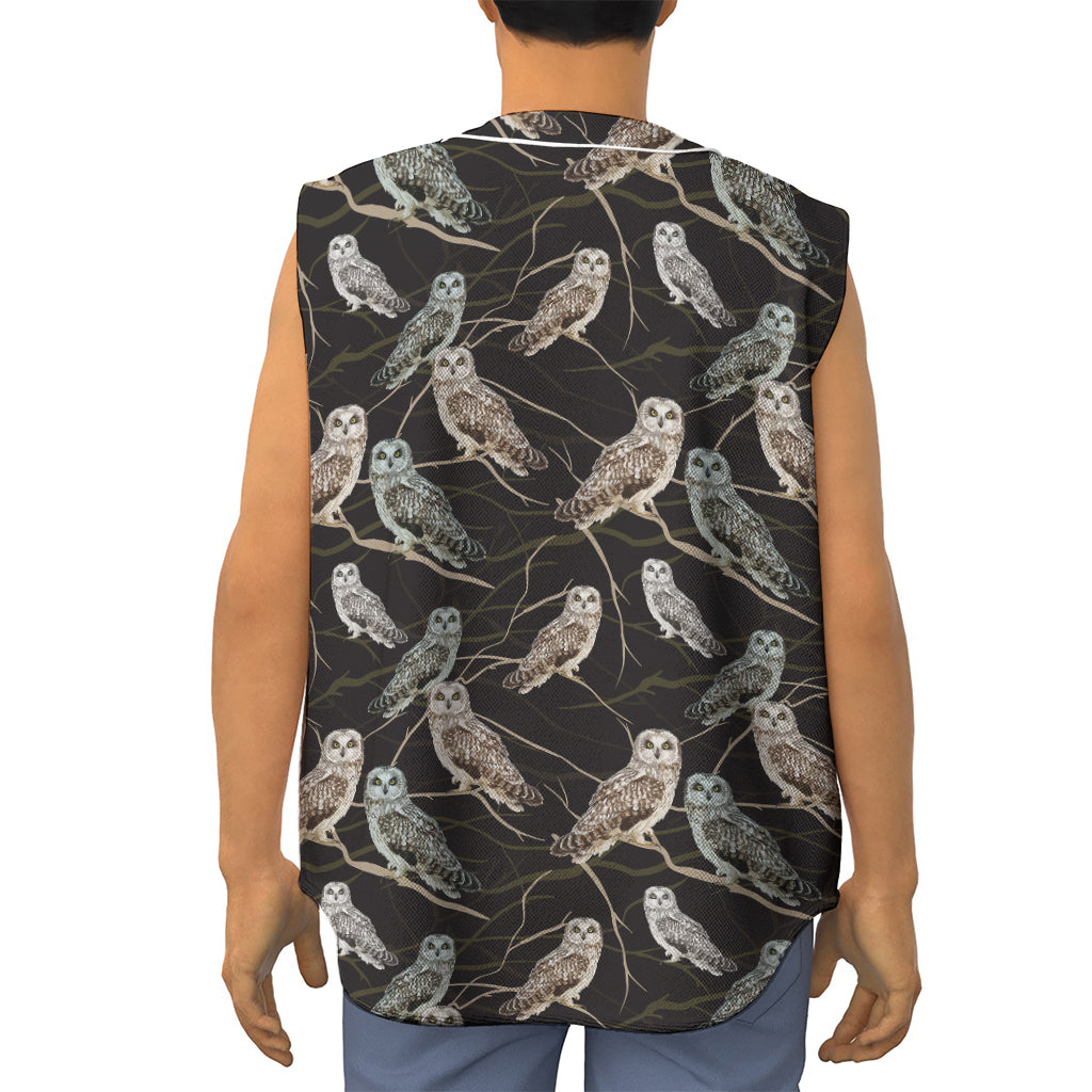 Night Owl Pattern Print Sleeveless Baseball Jersey