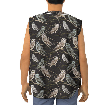 Night Owl Pattern Print Sleeveless Baseball Jersey