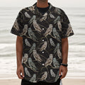 Night Owl Pattern Print Textured Short Sleeve Shirt