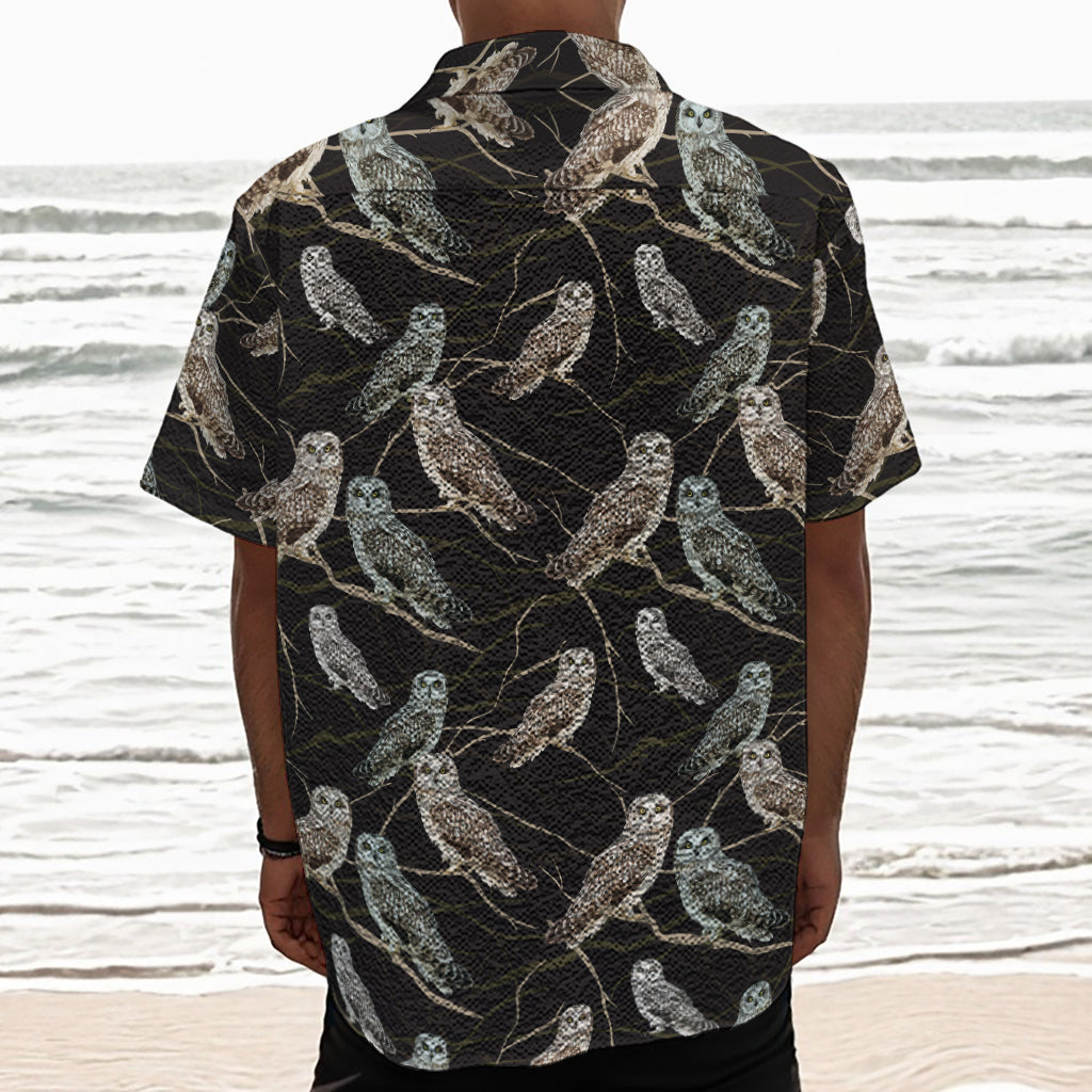 Night Owl Pattern Print Textured Short Sleeve Shirt