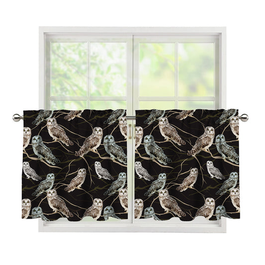 Night Owl Pattern Print Tier Curtains