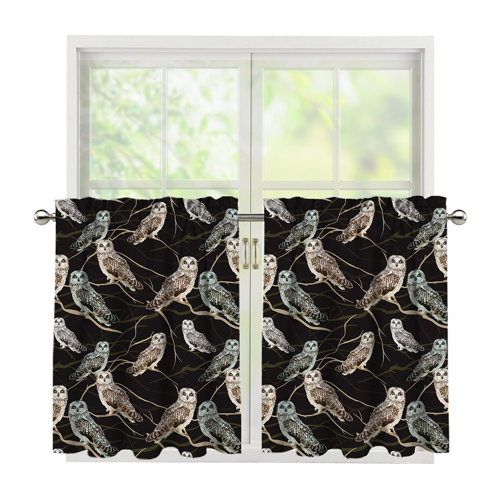 Night Owl Pattern Print Tier Curtains