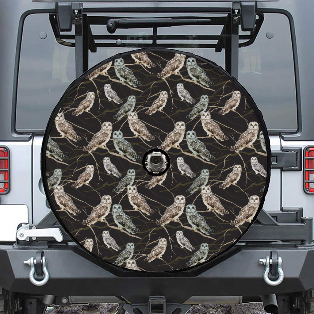 Night Owl Pattern Print Tire Cover With Camera Hole