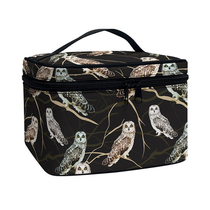 Night Owl Pattern Print Travel Makeup Bag