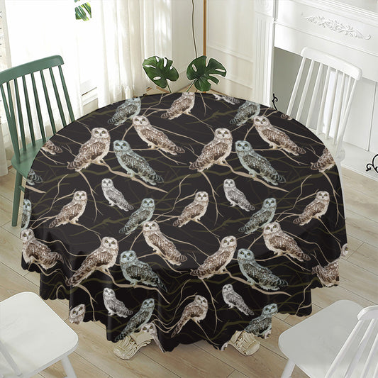Night Owl Pattern Print Waterproof Round Tablecloth