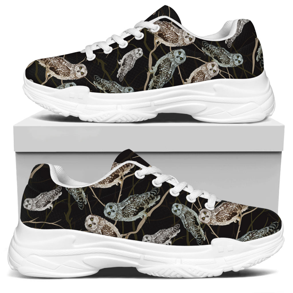 Night Owl Pattern Print White Chunky Shoes