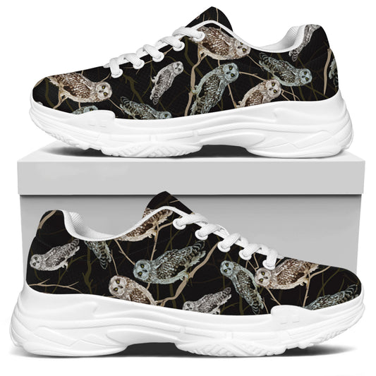 Night Owl Pattern Print White Chunky Shoes