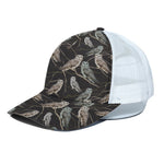 Night Owl Pattern Print White Mesh Trucker Cap