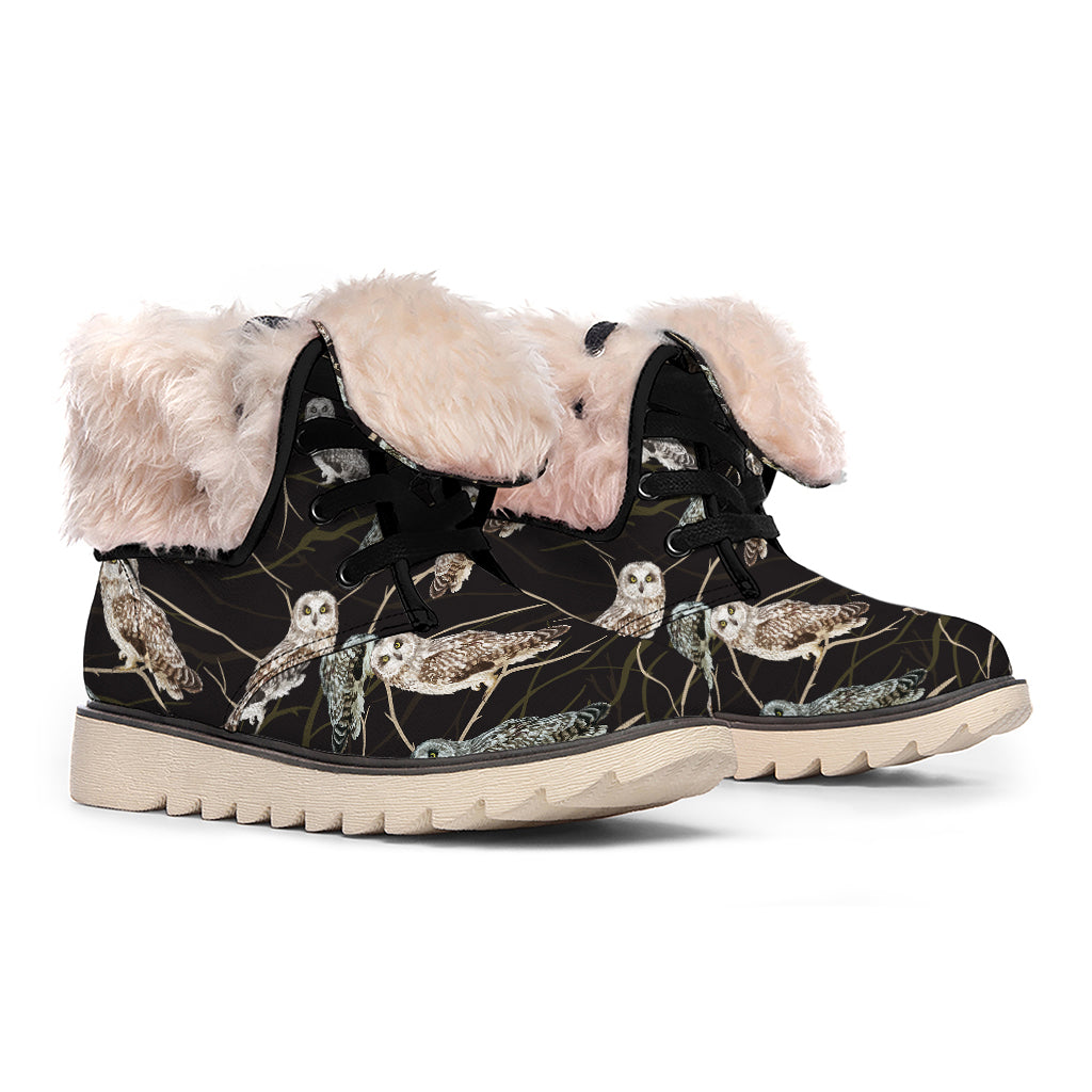 Night Owl Pattern Print Winter Boots