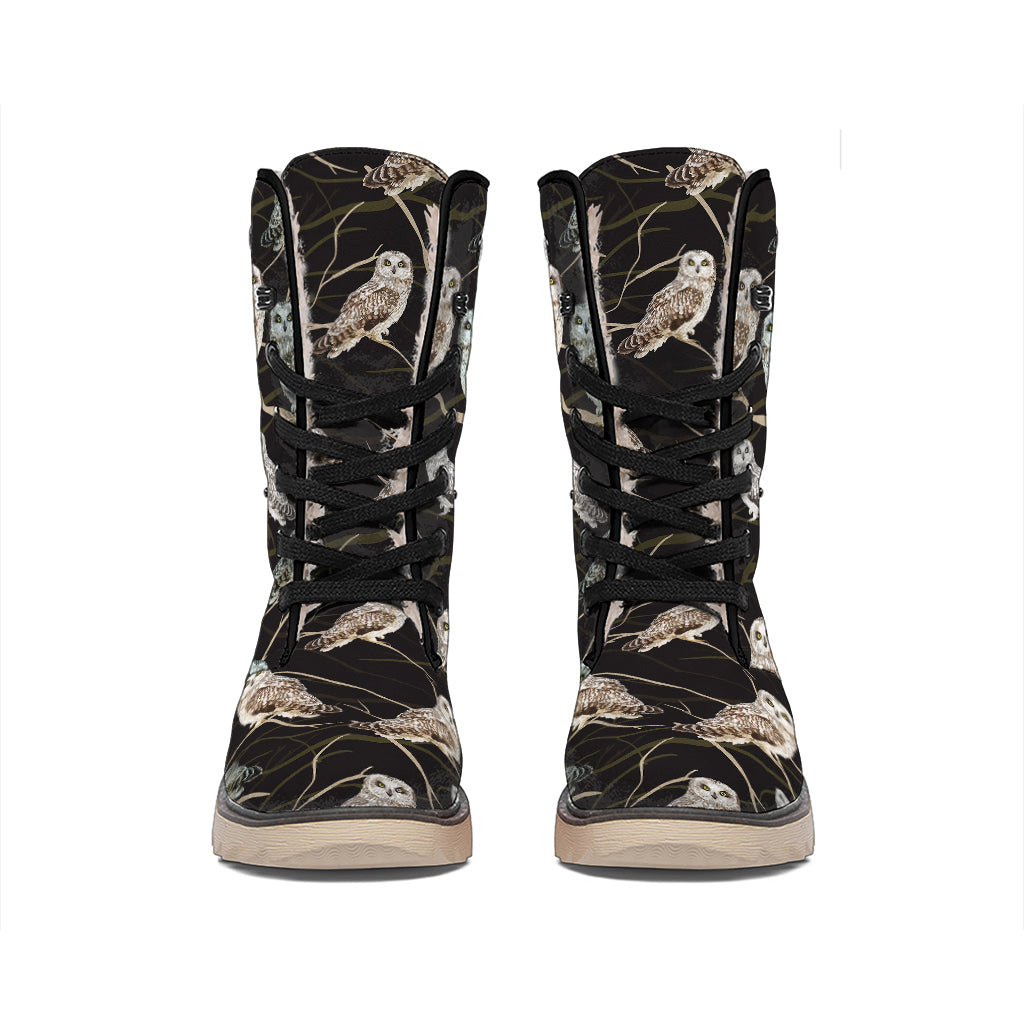 Night Owl Pattern Print Winter Boots