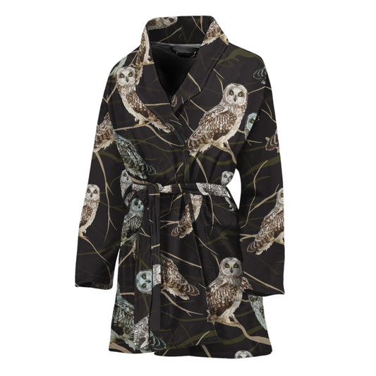 Night Owl Pattern Print Women's Bathrobe