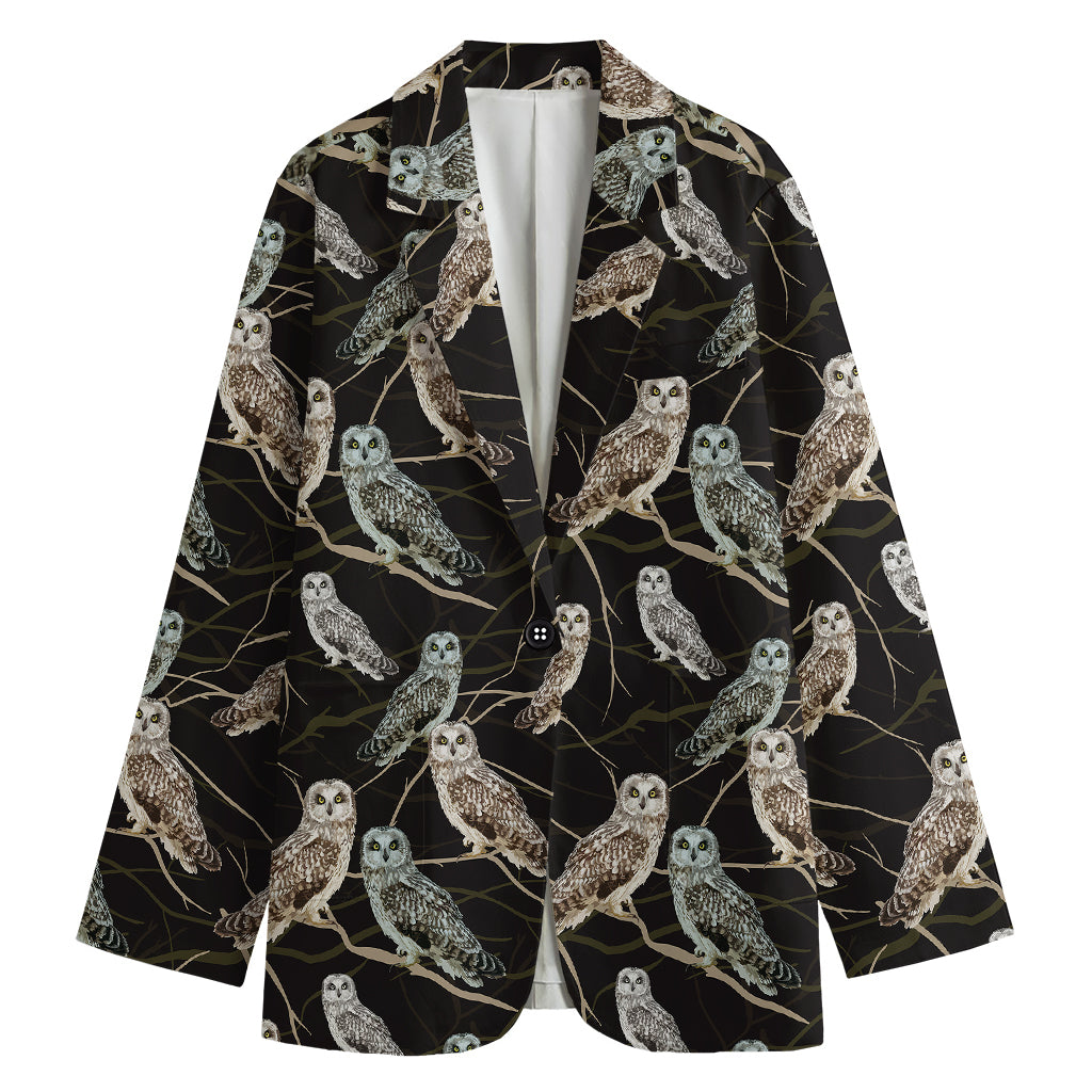 Night Owl Pattern Print Women's Blazer