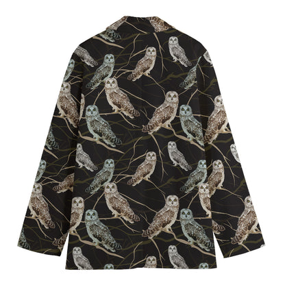 Night Owl Pattern Print Women's Blazer