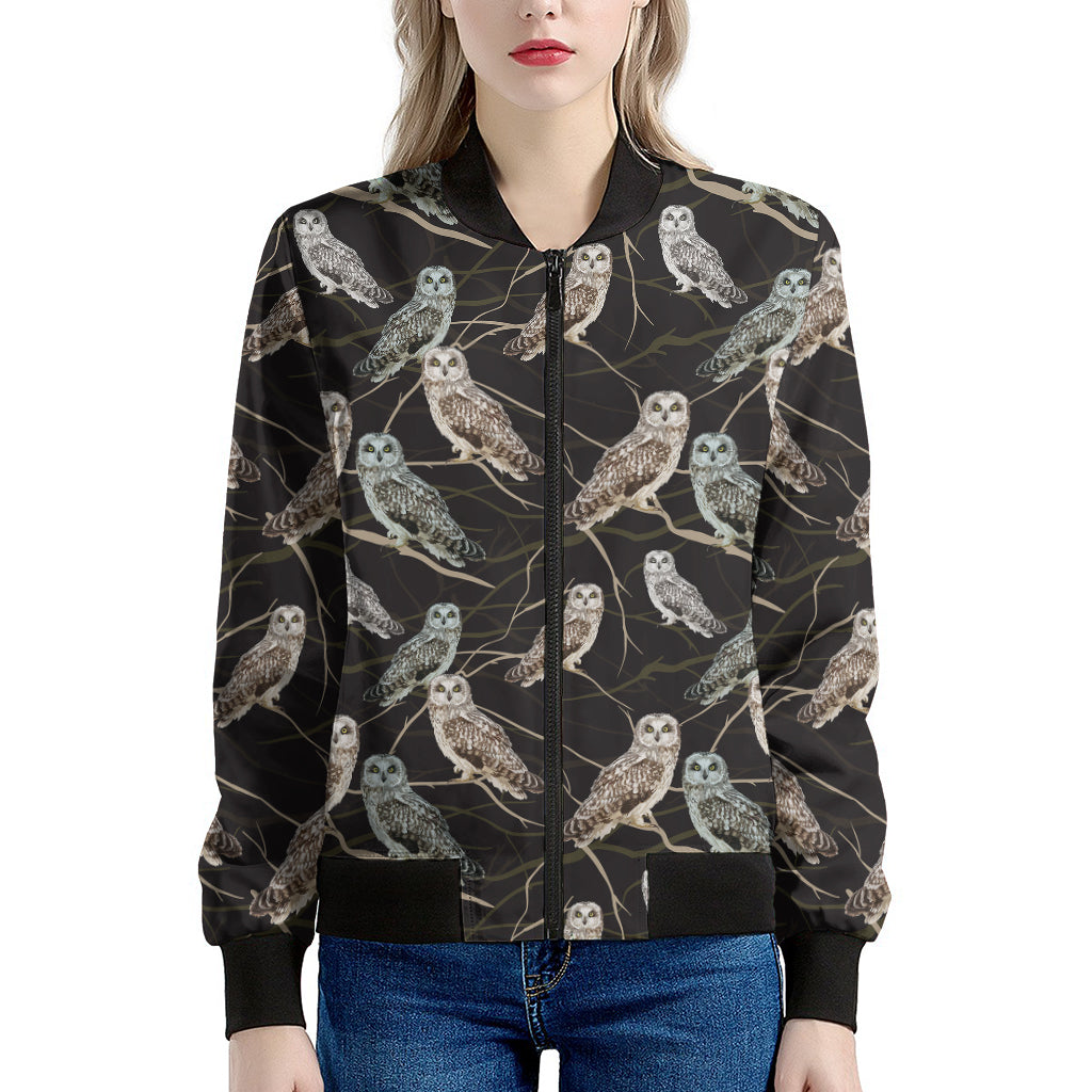 Night Owl Pattern Print Women's Bomber Jacket