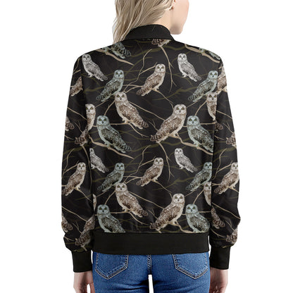 Night Owl Pattern Print Women's Bomber Jacket