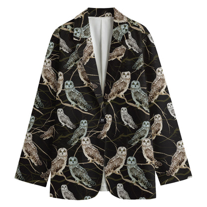 Night Owl Pattern Print Women's Cotton Blazer