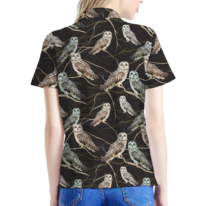 Night Owl Pattern Print Women's Polo Shirt