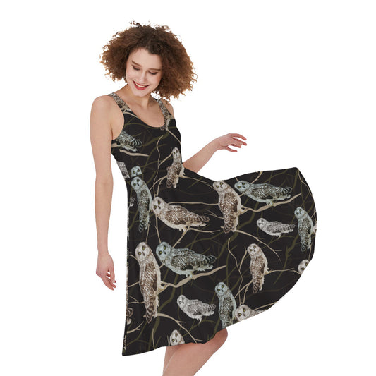 Night Owl Pattern Print Women's Sleeveless Dress