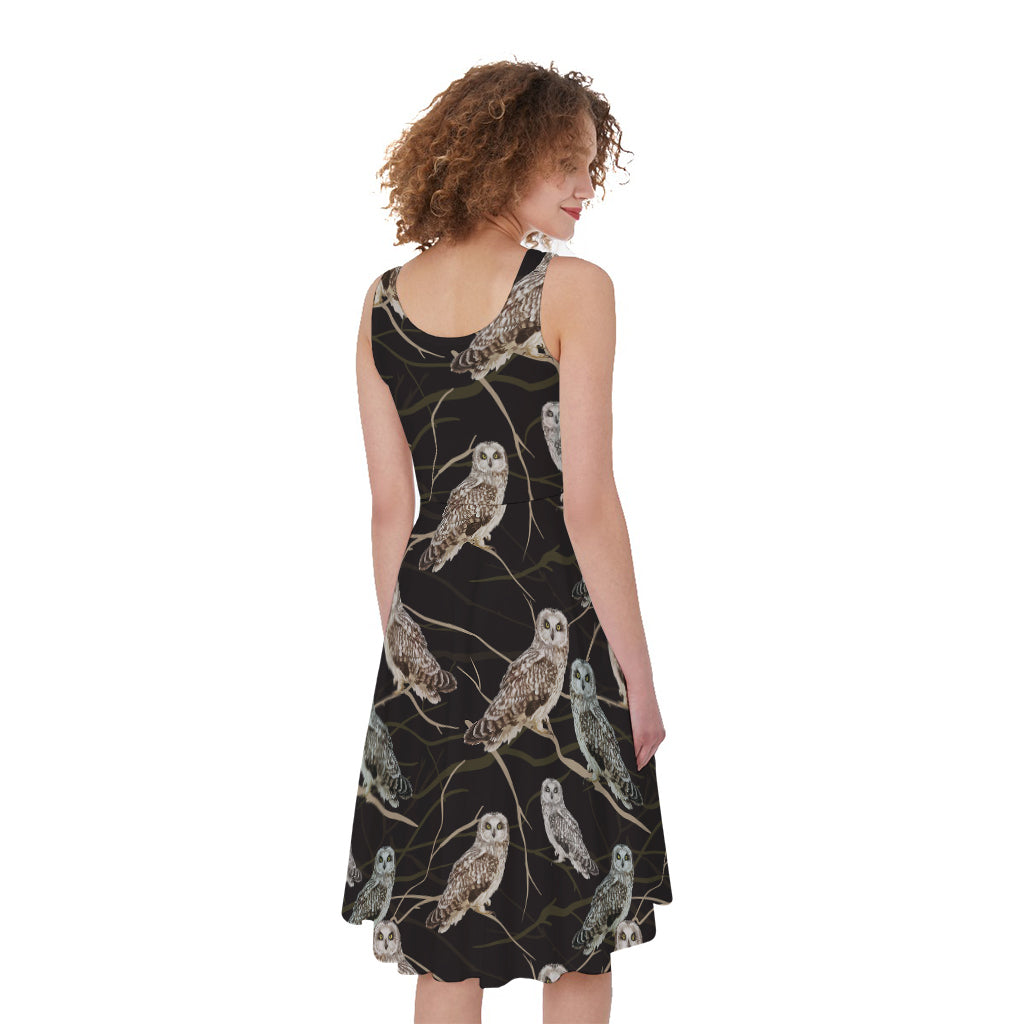 Night Owl Pattern Print Women's Sleeveless Dress