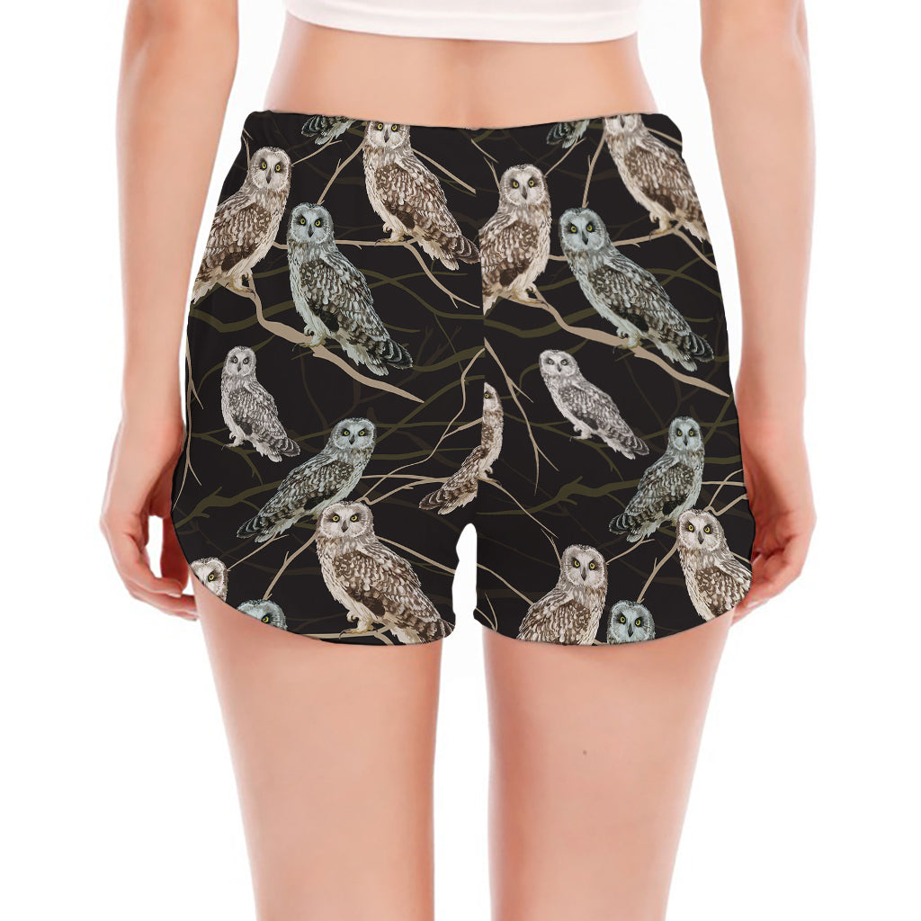 Night Owl Pattern Print Women's Split Running Shorts