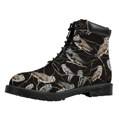 Night Owl Pattern Print Work Boots