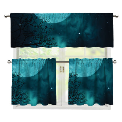 Night Sky And Full Moon Print 3 Piece Kitchen Curtains