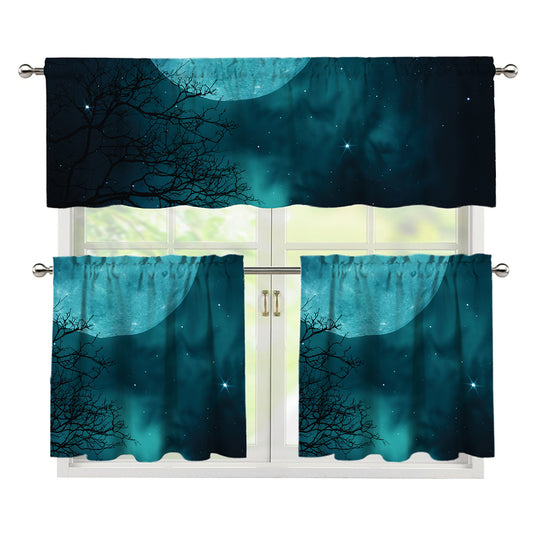Night Sky And Full Moon Print 3 Piece Kitchen Curtains