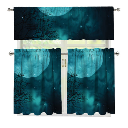 Night Sky And Full Moon Print 3 Piece Kitchen Curtains