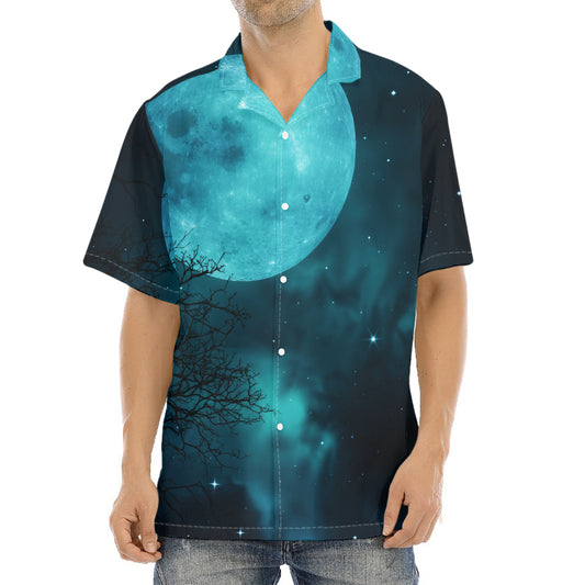 Night Sky And Full Moon Print Aloha Shirt