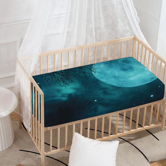 Night Sky And Full Moon Print Baby Crib Sheet