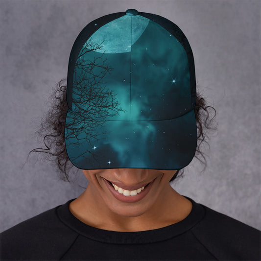 Night Sky And Full Moon Print Baseball Cap