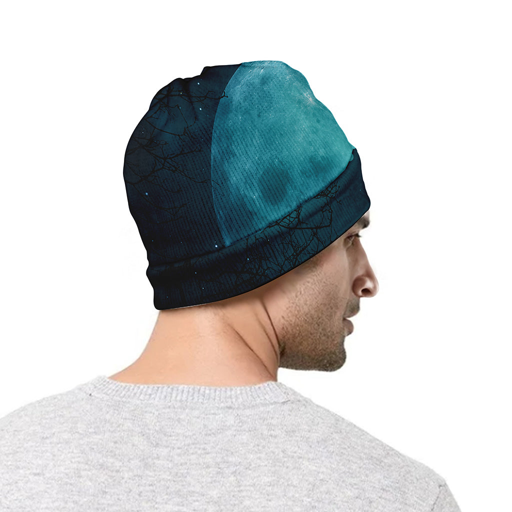 Night Sky And Full Moon Print Beanie
