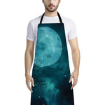 Night Sky And Full Moon Print Bib Apron With Pocket