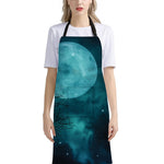 Night Sky And Full Moon Print Bib Apron With Pocket