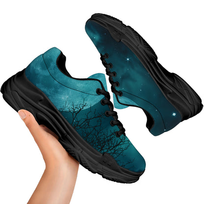 Night Sky And Full Moon Print Black Chunky Shoes