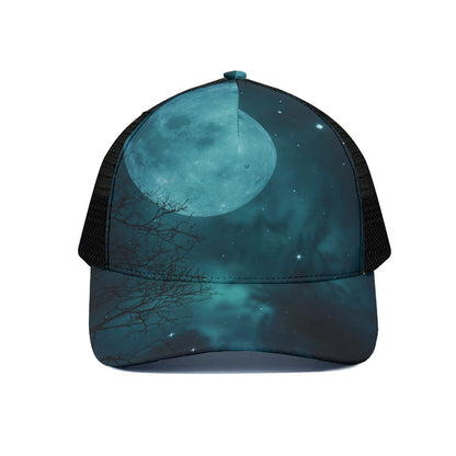 Night Sky And Full Moon Print Black Mesh Trucker Cap