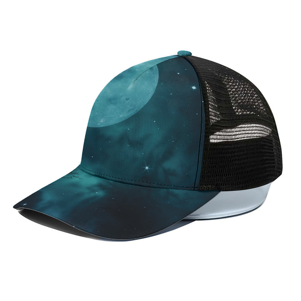 Night Sky And Full Moon Print Black Mesh Trucker Cap