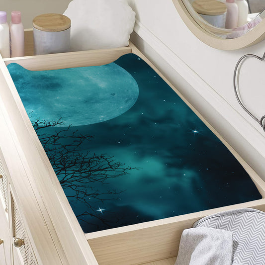 Night Sky And Full Moon Print Changing Pad Cover