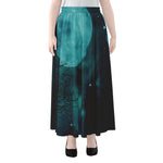 Night Sky And Full Moon Print Chiffon Maxi Skirt